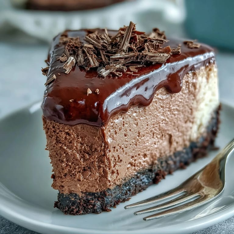 High-protein, guilt-free chocolate cheesecake pictured after chilling, awaiting delicious consumption.