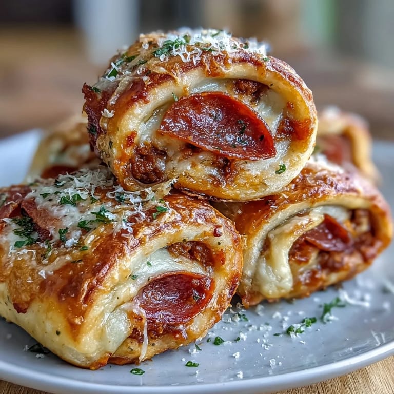 Close-up of Irresistible High Protein Pepperoni Pizza Rolls with a crispy crust, Parmesan topping, and a side of red pizza sauce for dipping.