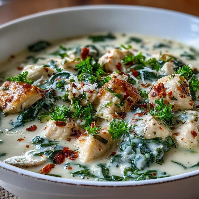 Hearty Garlic Parmesan Chicken Soup served steaming hot, ready to enjoy.