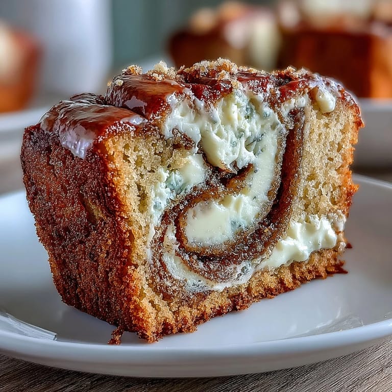 Homemade Cream Cheese Cinnamon Swirl Banana Bread with ripe bananas, served on a rustic plate next to a steaming cup of coffee.