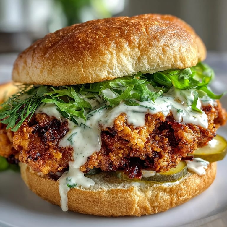 Golden fried Spicy Chicken Sandwich with Creamy Homemade Sauce served on a brioche bun with crispy fries.