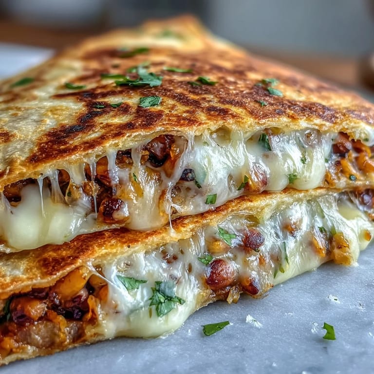 Golden-brown Black-Eyed Pea Quesadilla slices show melted cheddar and a creamy filling.