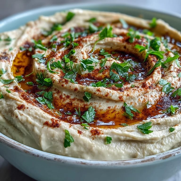 Vibrant bowl of Black-Eyed Pea Hummus topped with paprika and parsley, surrounded by fresh veggies and pita wedges for dipping.