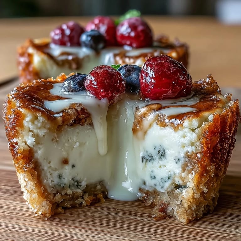 Silky smooth cottage cheese cheesecake cups baked in a muffin tin, topped with fresh berries for a protein-packed treat.  