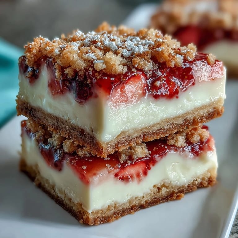 Bright pink strawberry lemonade filling on golden shortbread crust, served chilled and dusted with powdered sugar for a refreshing dessert.