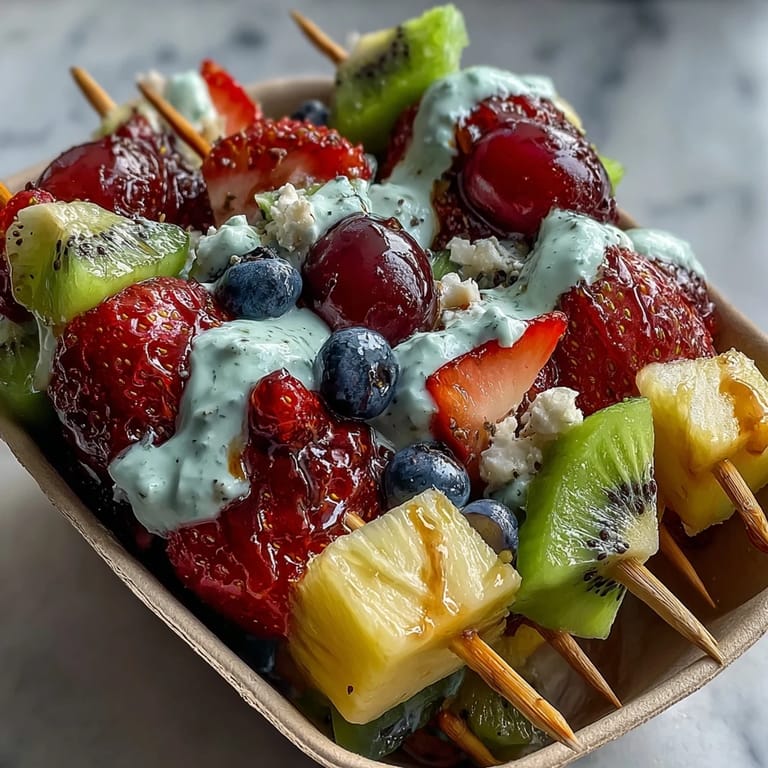 Fun Kid Lunch Bento Box with Fruit Skewers and Dip - Nutritious bento box featuring vibrant fruit skewers, sweet yogurt dip, and savory sandwich shapes, perfect for school or picnics.