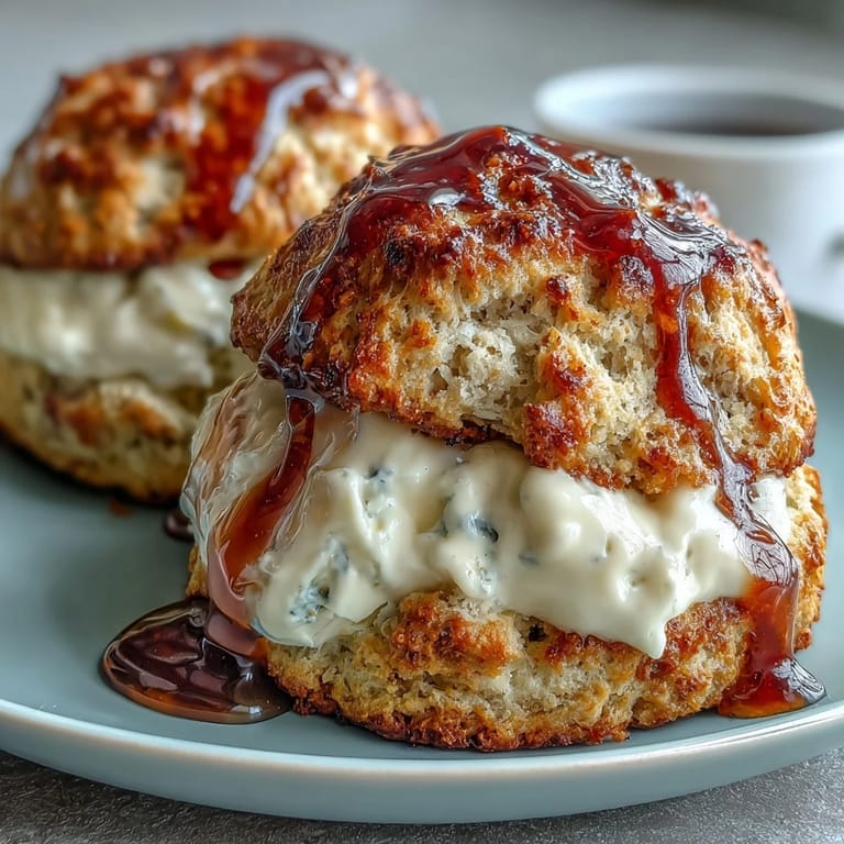 Tender scones made with dandelion honey, topped with clotted cream and a light honey glaze, ideal for spring brunches or elegant gatherings.