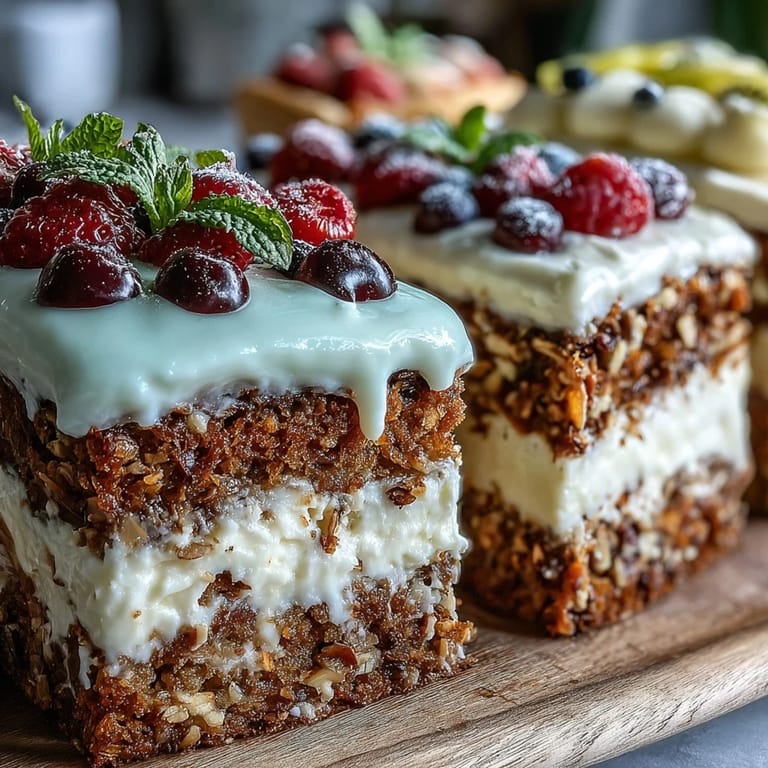Springtime dessert trio for Easter: carrot cake, pavlova with whipped cream and berries, and lemon tart, perfect for celebrating with family and friends.