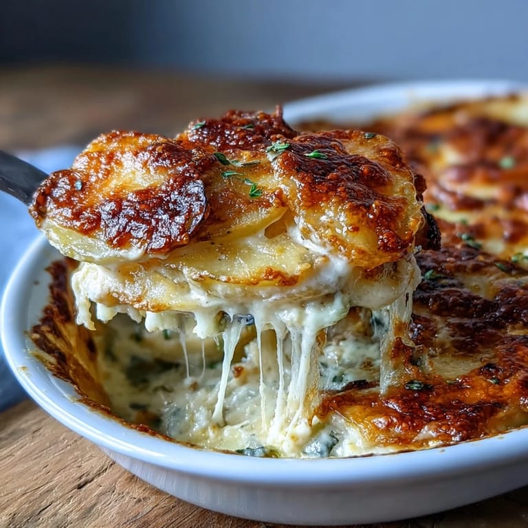 Rich and velvety scalloped potatoes baked with Gruyere, featuring tender layers and a crisp, cheesy top for a comforting, elegant side.
