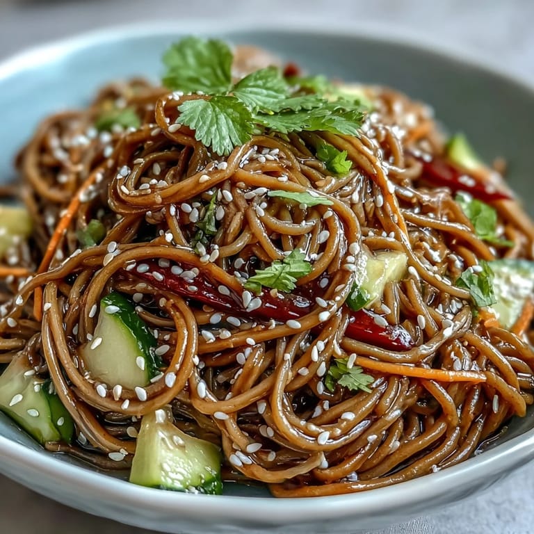 Enjoy this refreshing soba noodle salad, perfectly chilled for summer meals.