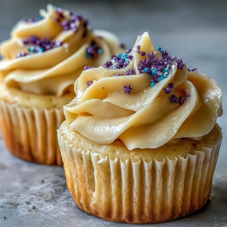 Fluffy vanilla Gemini Birthday Cupcakes crowned with vibrant, contrasting buttercream inspired swirls ready to serve.