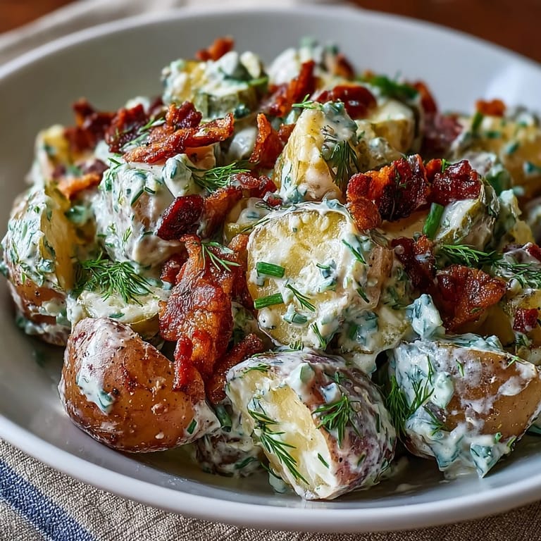 Delicious Juneteenth Potato Salad, a savory Southern classic served chilled with fresh dill.