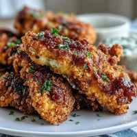 Golden pickle brine chicken tenders, perfectly fried and incredibly crispy.